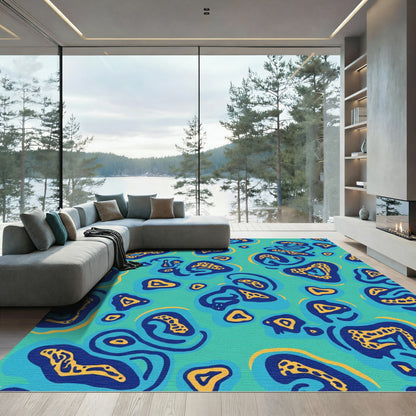 Teal Blue Yellow Organic Bloom Rug