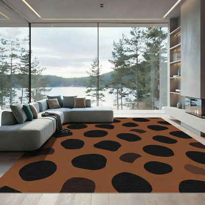 Abstract Brown Black Polka Dot Rug