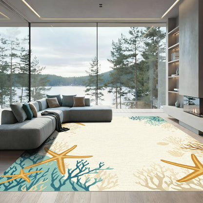 Golden Starfish Blue Coral Scatter Rug