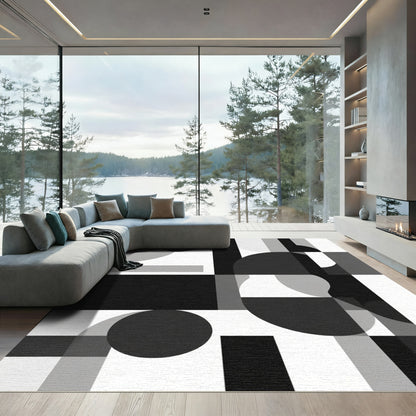 Monochromatic Abstract Geometric Squares Circles Rug