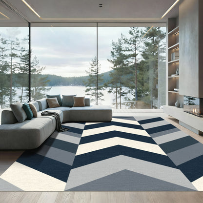 Navy Cream Gray Chevron Lines Rug
