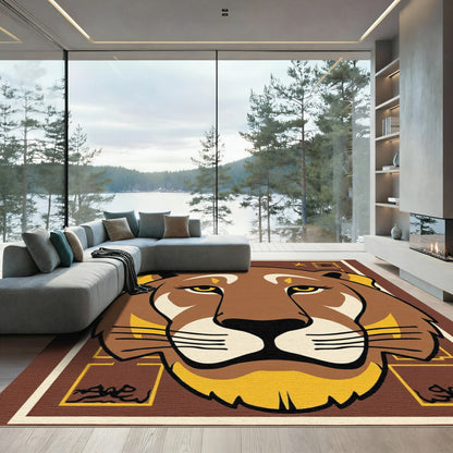 Brown Lion Face With Yellow Accents Rug