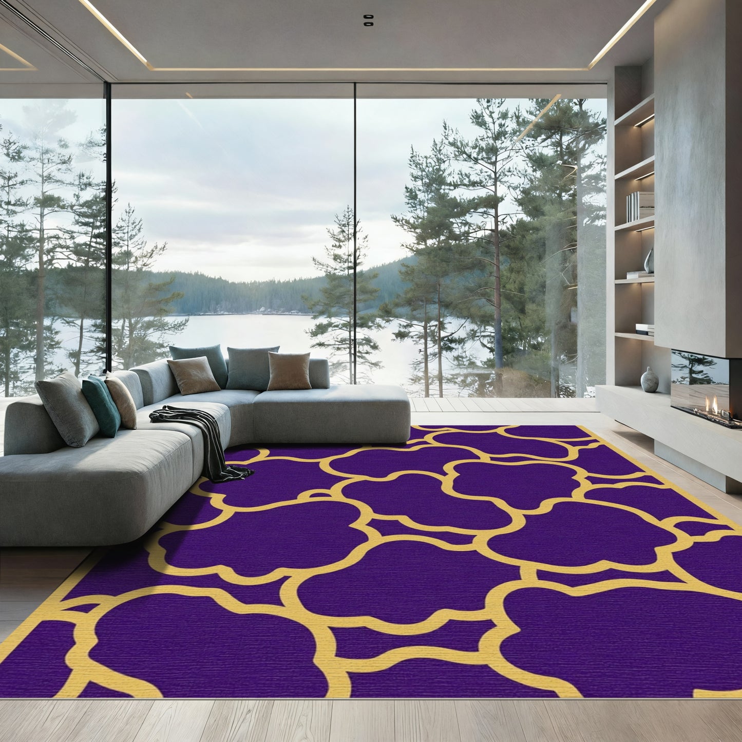 Deep Purple Gold Cloud Abstract Rug