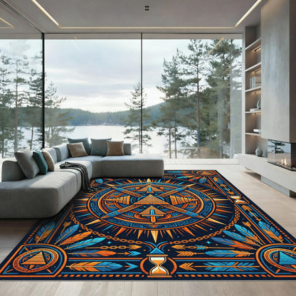 Geometric Sun Pyramid Teal Orange Tapestry Rug