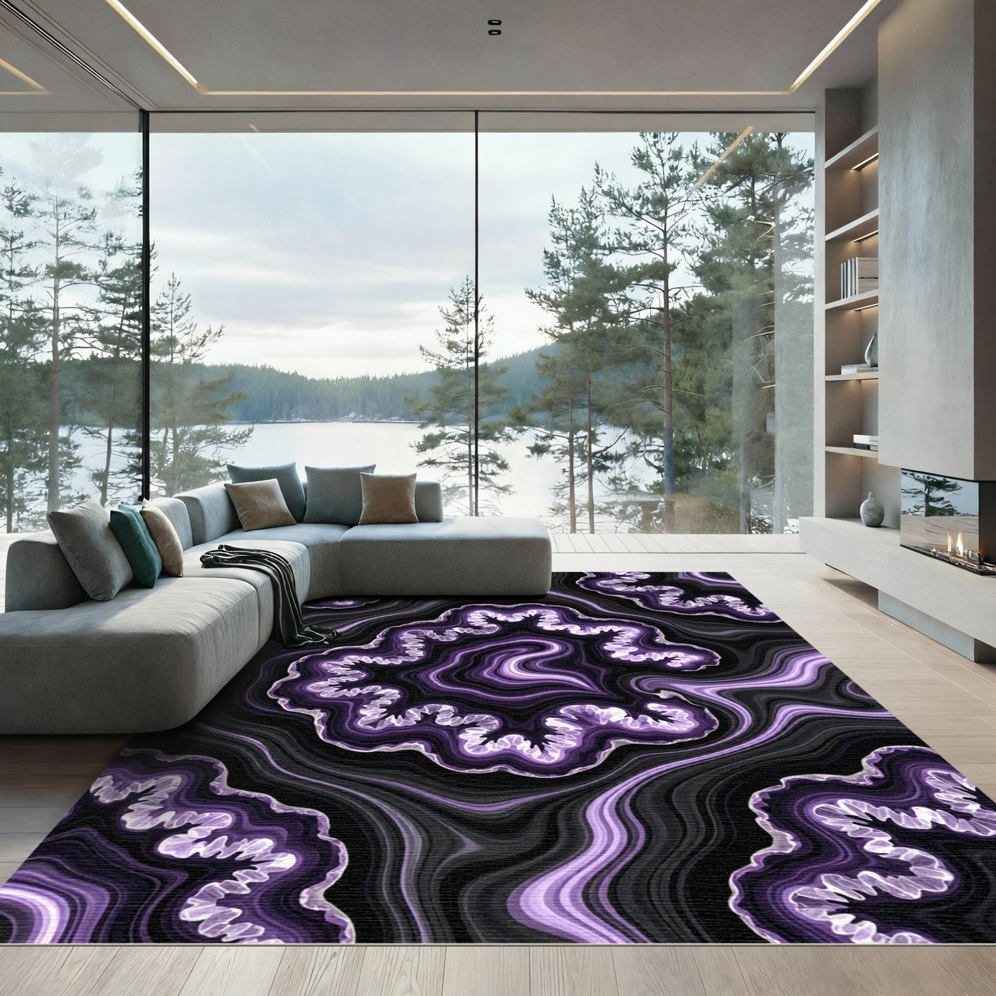 Purple Amethyst Crystal Geode Swirl Rug