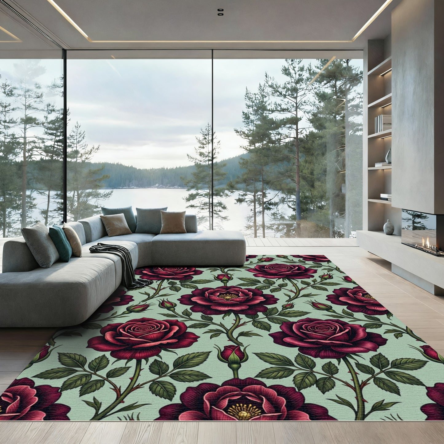 Vintage Burgundy Rose Botanical Garden Rug