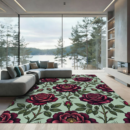 Vintage Burgundy Rose Botanical Garden Rug