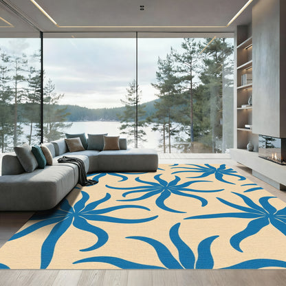 Navy Blue Starburst Floral Background Rug