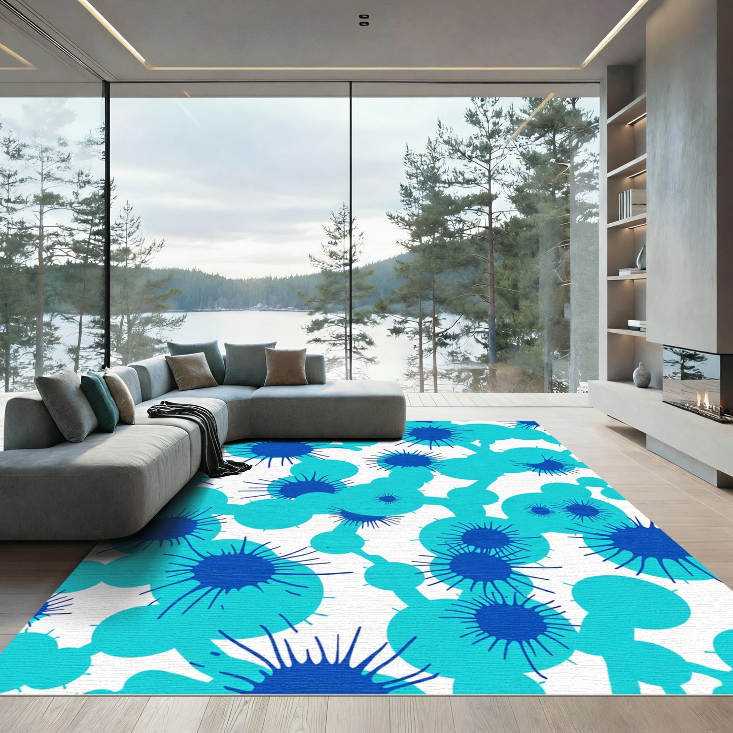 Aqua Blue Splatter Network Rug