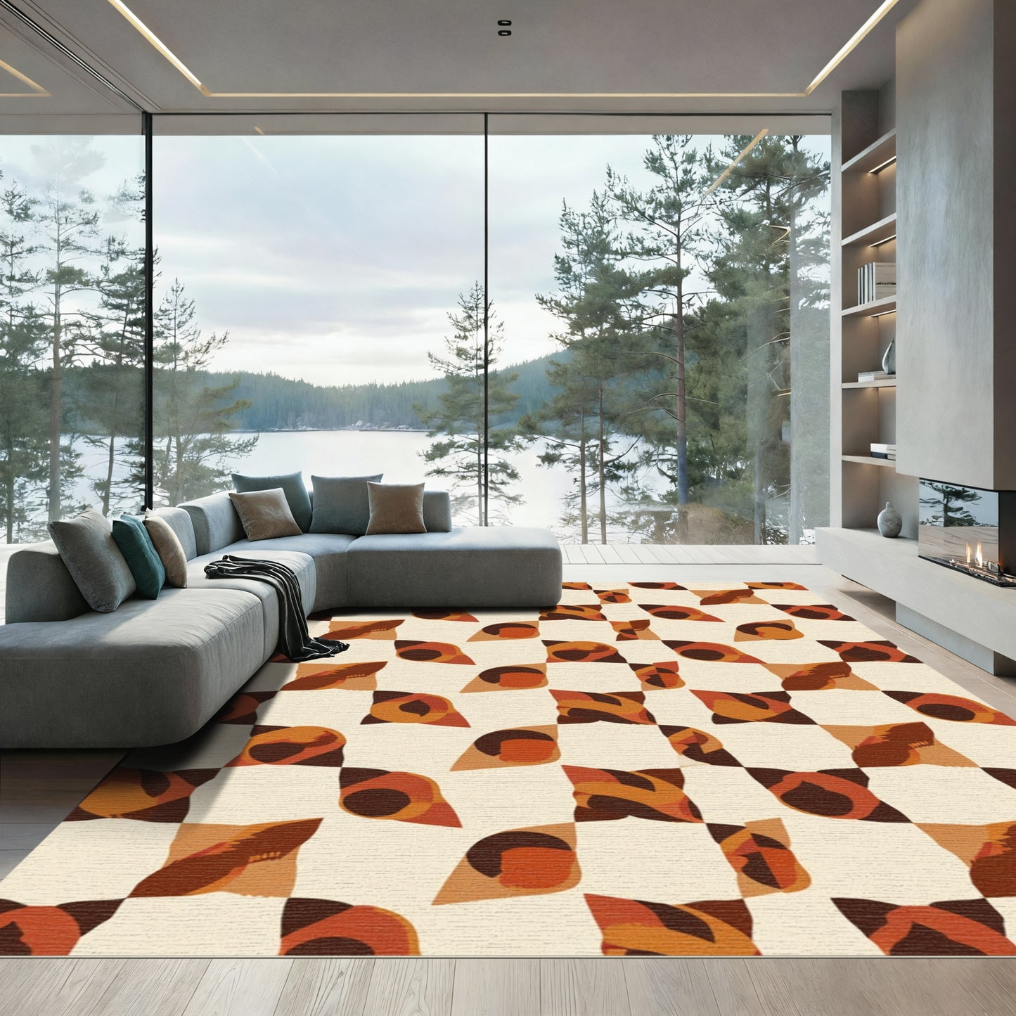 Warm Earthy Tones Abstract Square Rug