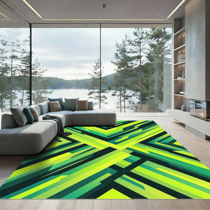 Vibrant Lime Green Geometric Chevron Rug