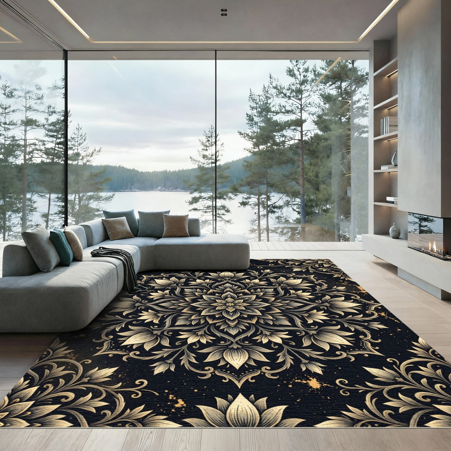 Grand Luminous Floral Mandala Rug