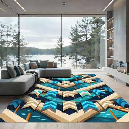 Geometric Navy Blue Nautical Bunting Rug