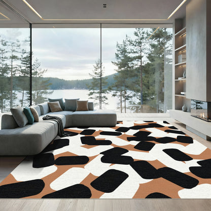 Tan Black White Brushstroke Jumble Rug