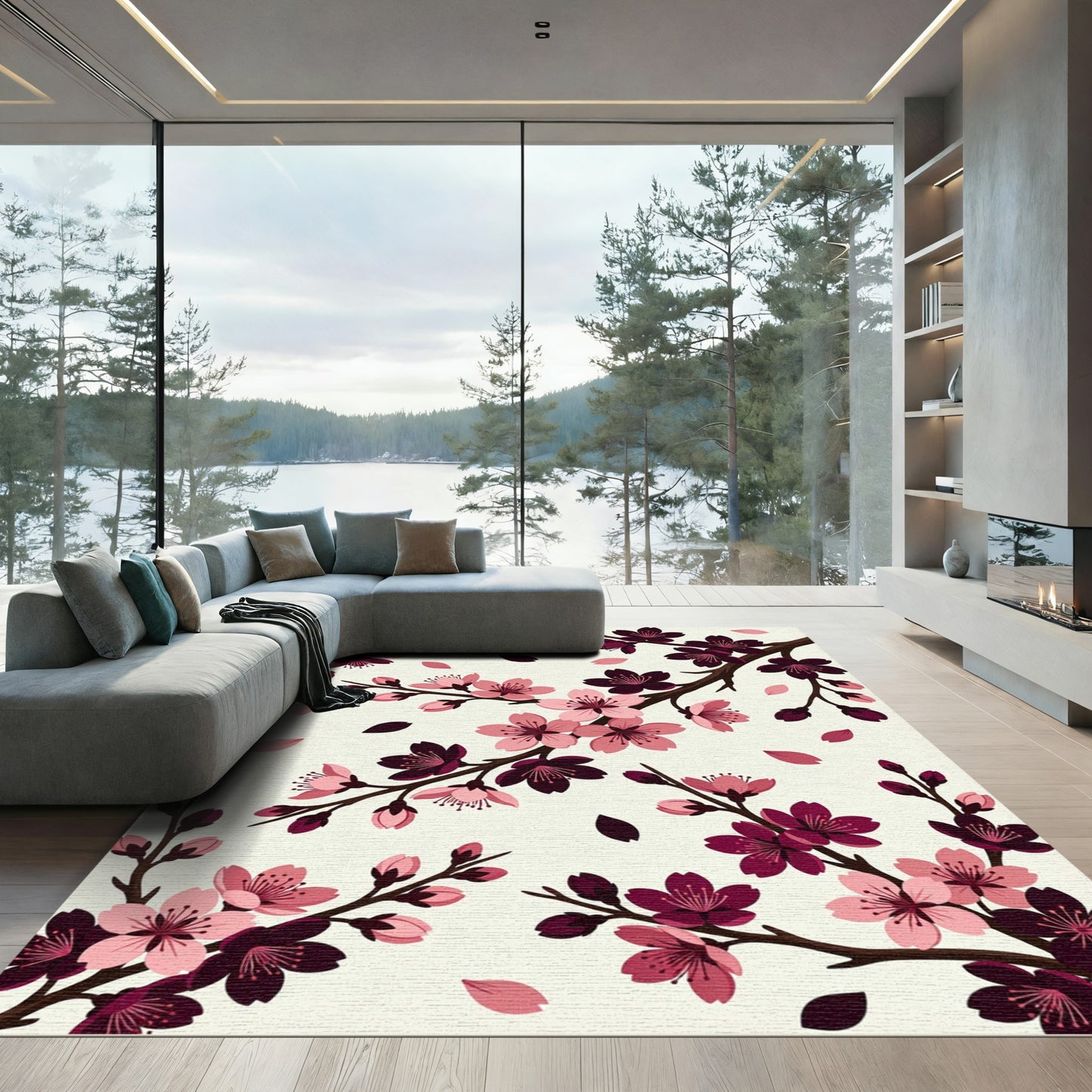 Blush and Deep Plum Cherry Blossom Rug