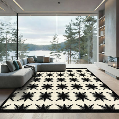 Black Starburst Geometric Cream Rug