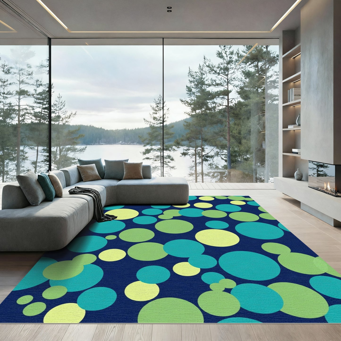 Teal Lime Bubble Cluster Rug