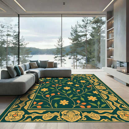 Orchid Teal Floral Vine Border Rug