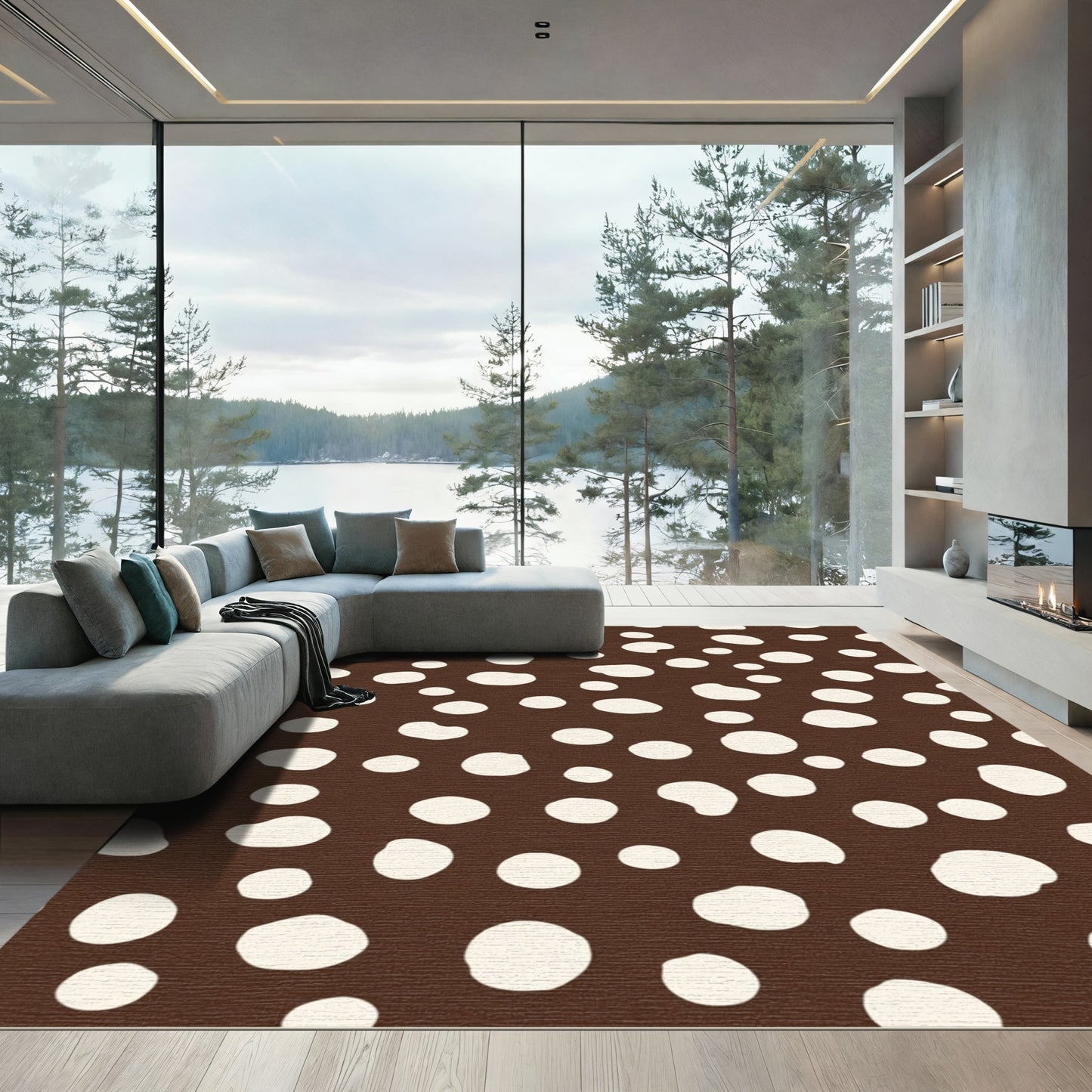 Brown Cream Scattered Dot Rug