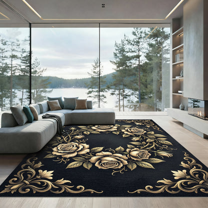 Vintage Gold Rose Wreath Border Rug