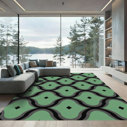Sage Green Wave Diamond Grid Rug