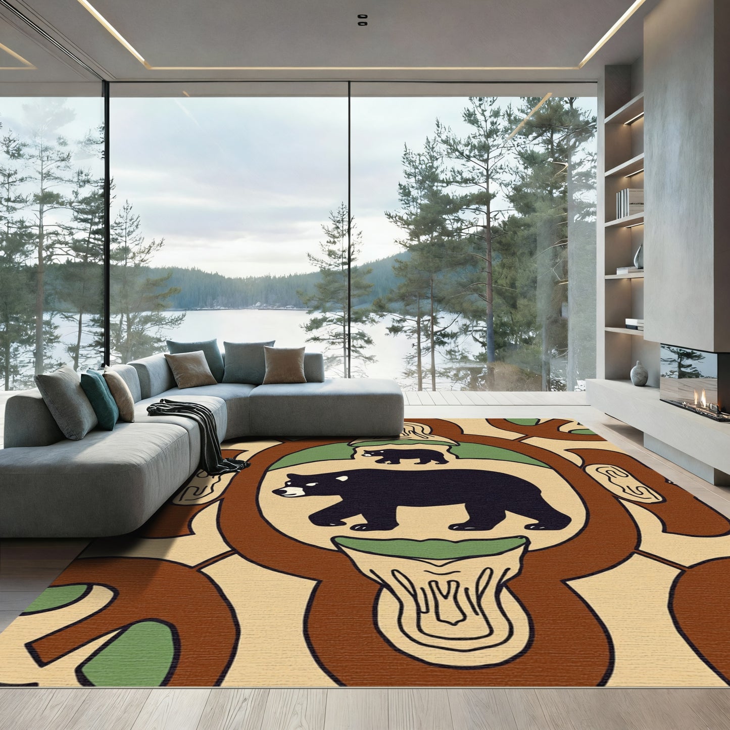 Brown Bear Woodland Medallion Rug