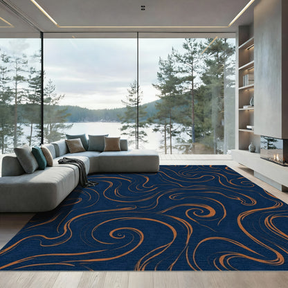 Navy Copper Swirl Abstraction Rug