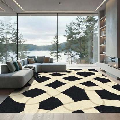 Cream Intertwine Lattice Black Rug