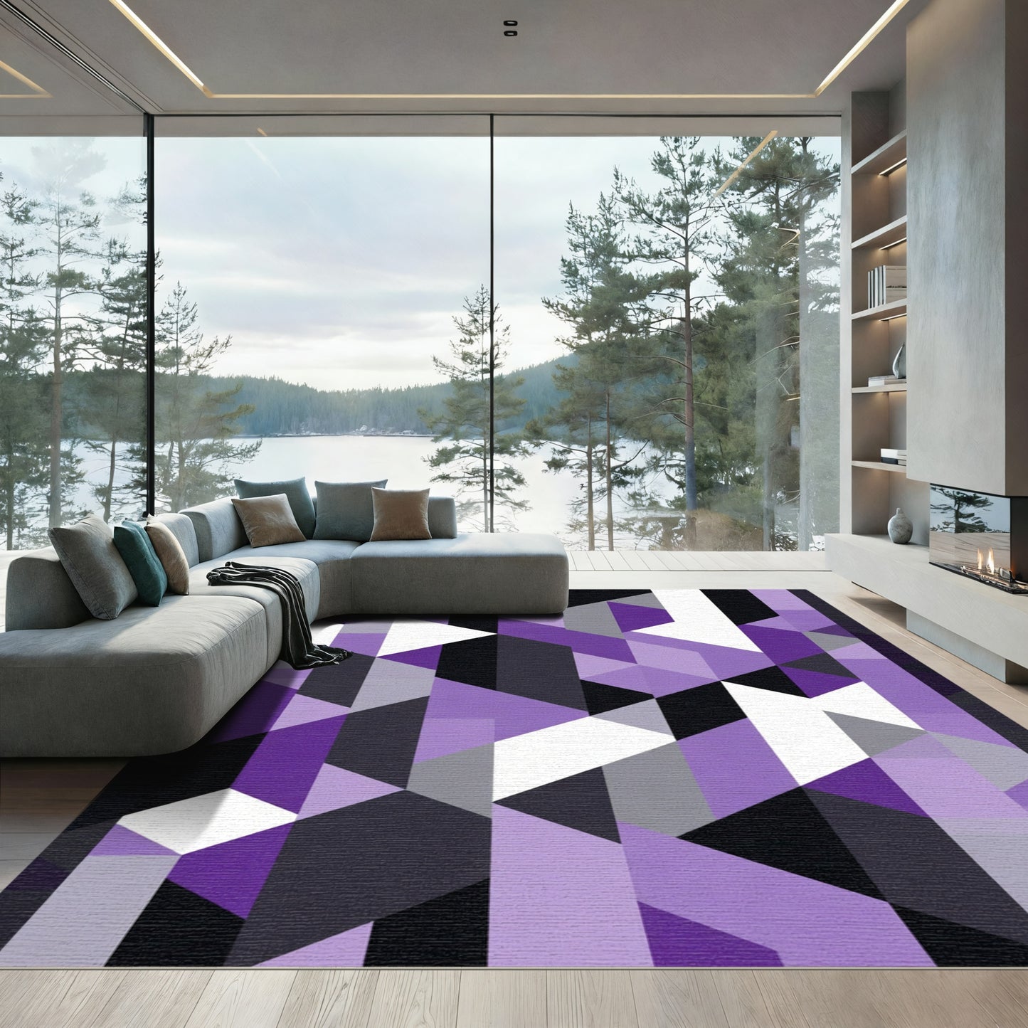 Geometric Violet Gray White Shapes Rug