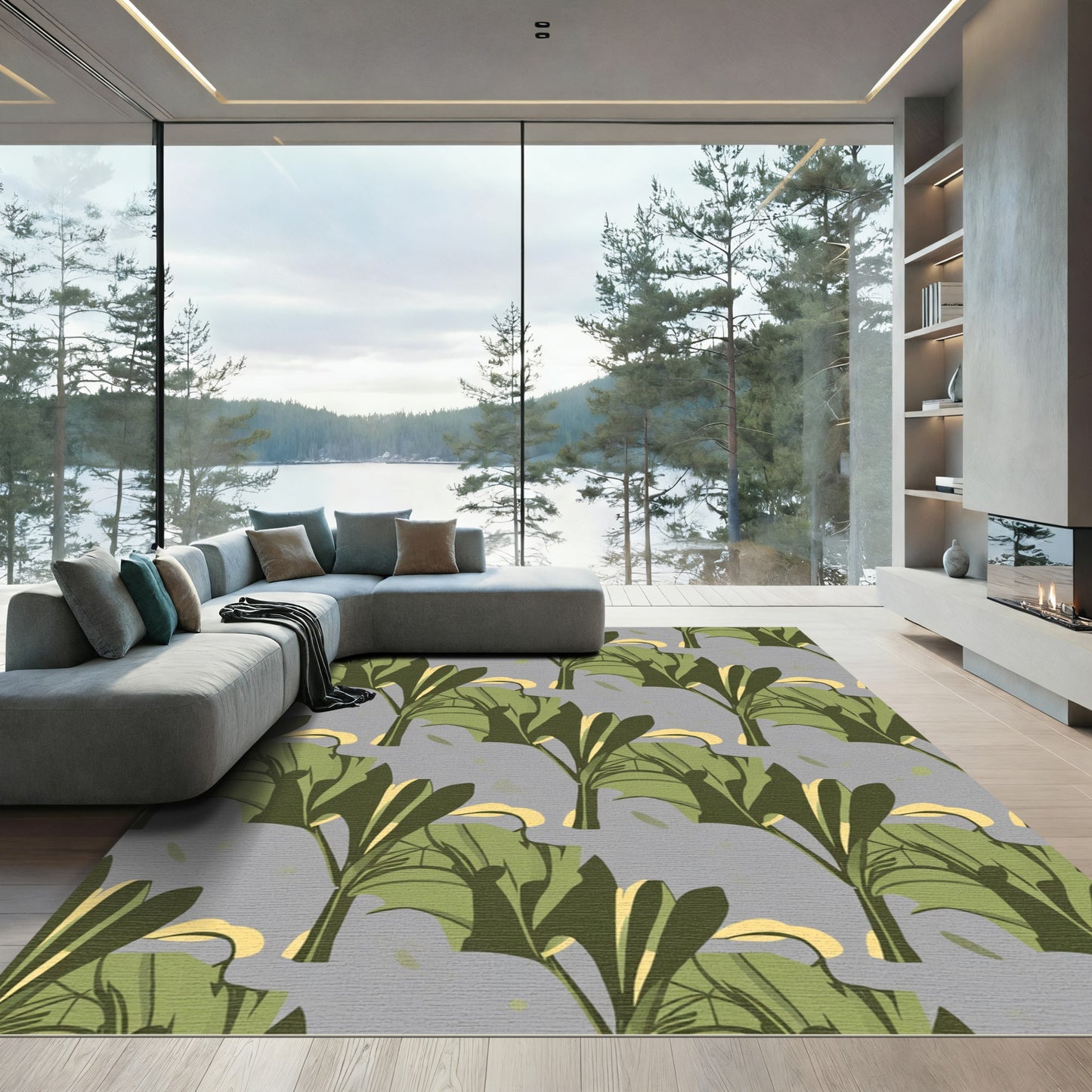 Green Tropical Leaf Repeat Rug
