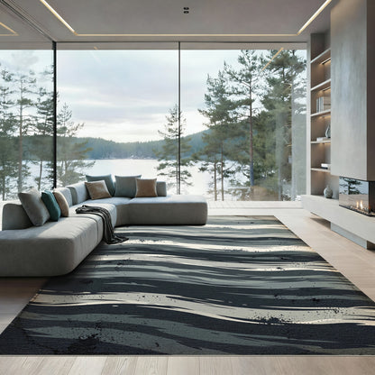 Cool Gray Tonal Stripe Wave Rug