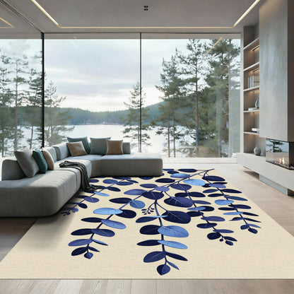 Deep Blue Eucalyptus Leaf Branches Rug