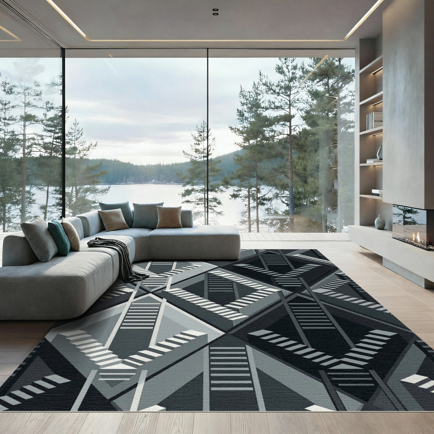 Monochromatic Geometric Illusion Staircase Rug