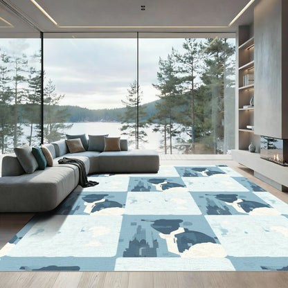 Abstract Blue Square Cityscape Figurine Rug