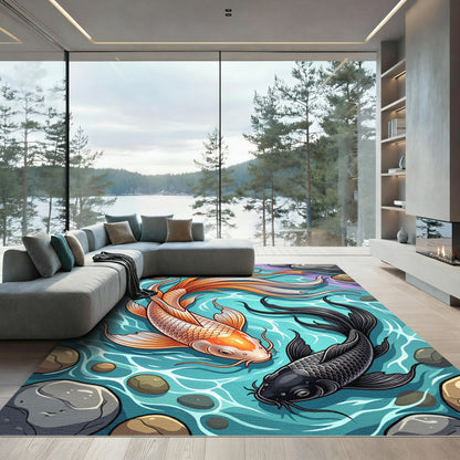 Floating Koi Fish Yin Yang Art Rug