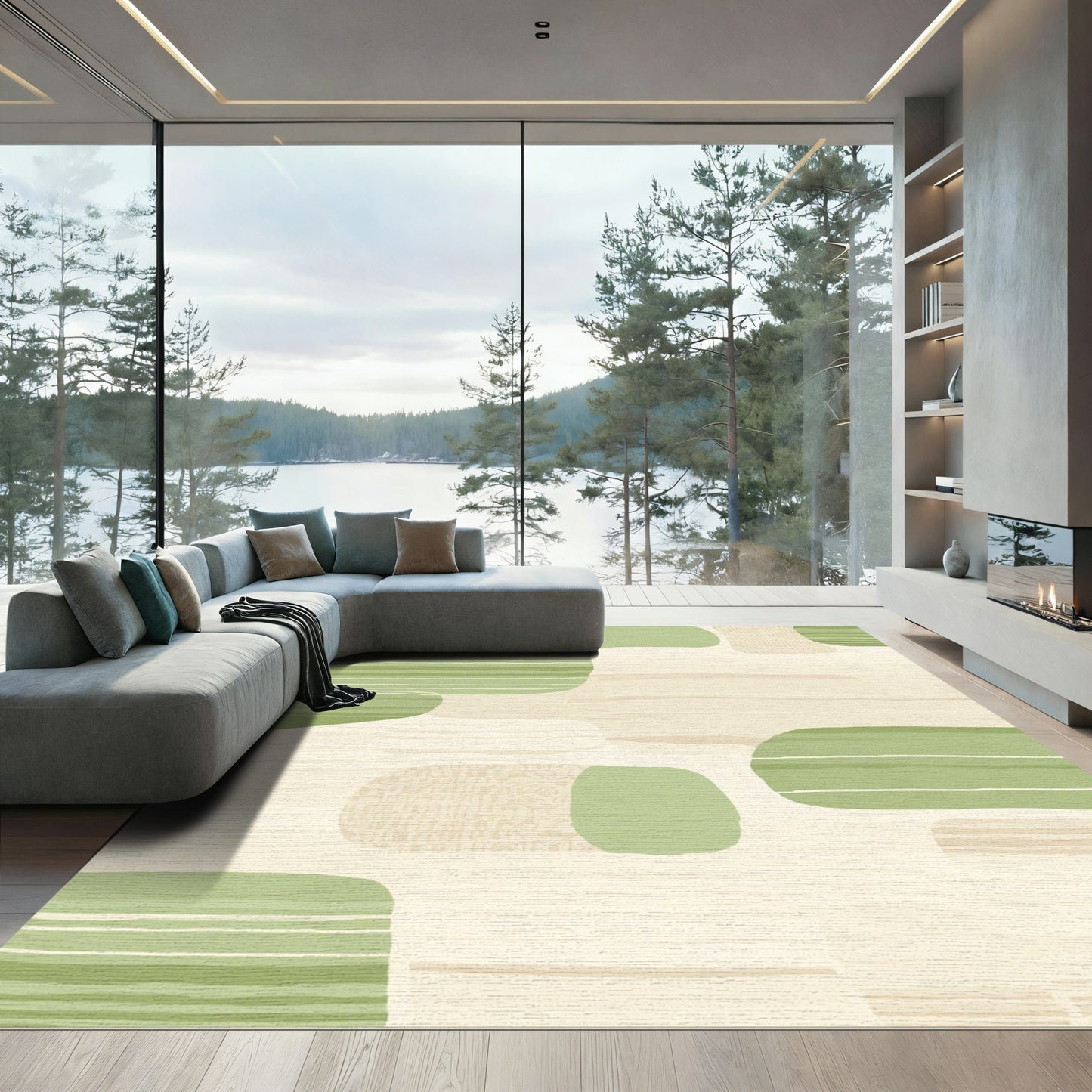 Abstract Beige Sage Organic Shapes Rug
