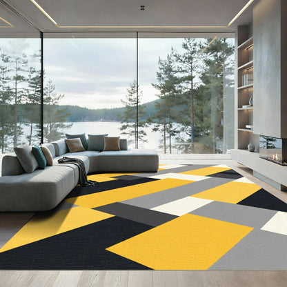 Modern Yellow Gray Geometric Blocks Rug