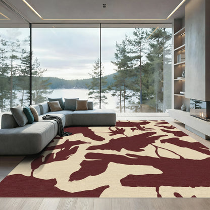 Deep Burgundy Abstract Organic Shapes Rug