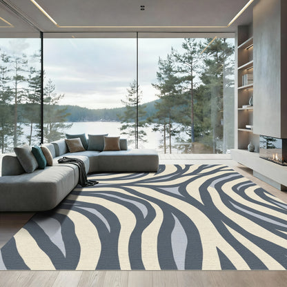 Cream Gray Abstract Zebra Stripes Rug