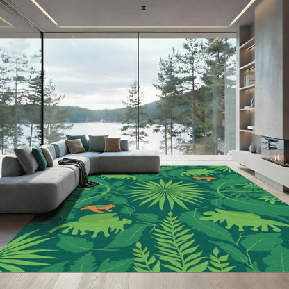 Green Tropical Jungle Creatures Rug
