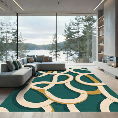 Deep Teal Cream Ribbon Intertwine Rug
