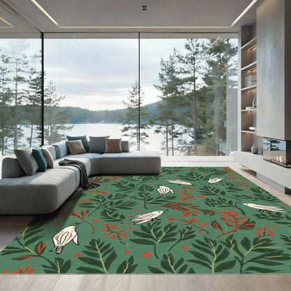 Emerald Green Bird and Berry Blossom Rug