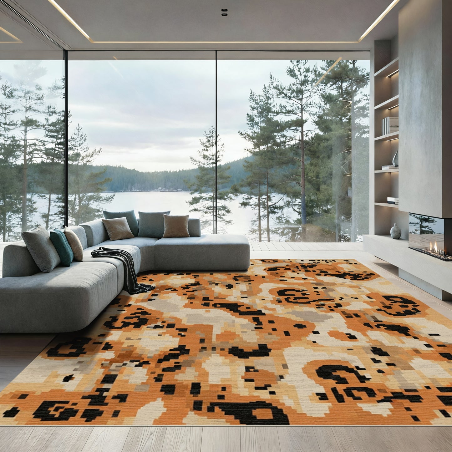 Rustic Orange Camouflage Organic Forms Rug