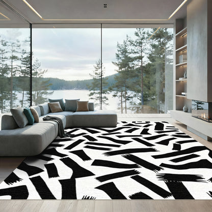 Abstract Black Strokes Contrast Rug