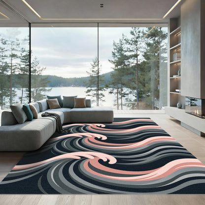 Deep Gray Pink Wave Abstract Rug