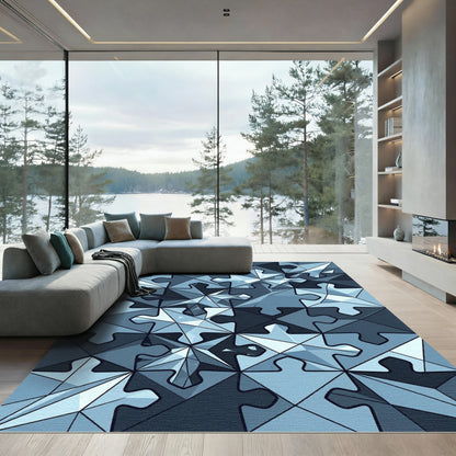 Cool Blue Geometric Crystal Jigsaw Rug