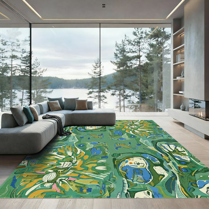 Abstract Green Blue Botanical Organic Rug