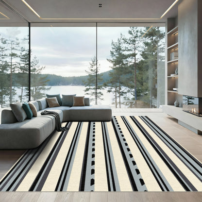 Modern Slate Gray Striped Composition Rug