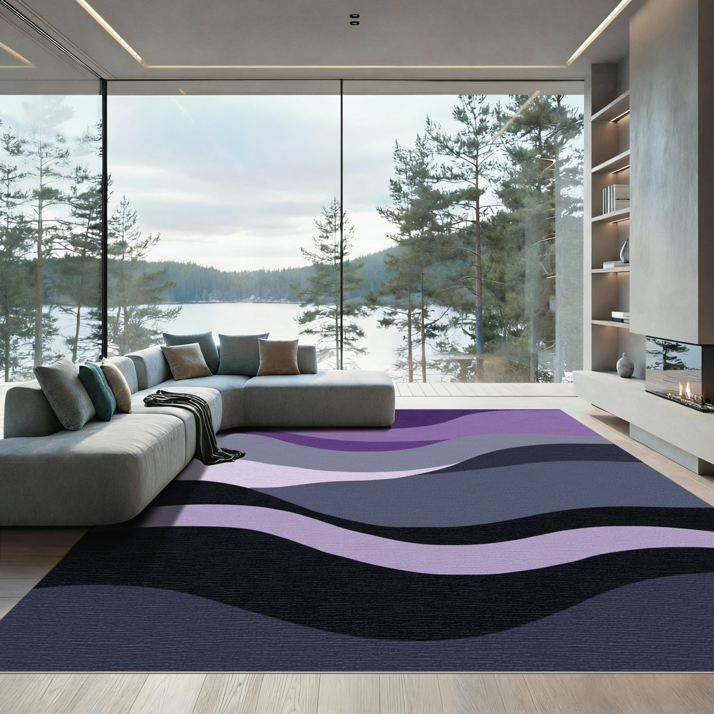 Amethyst Waves Abstract Layered Rug