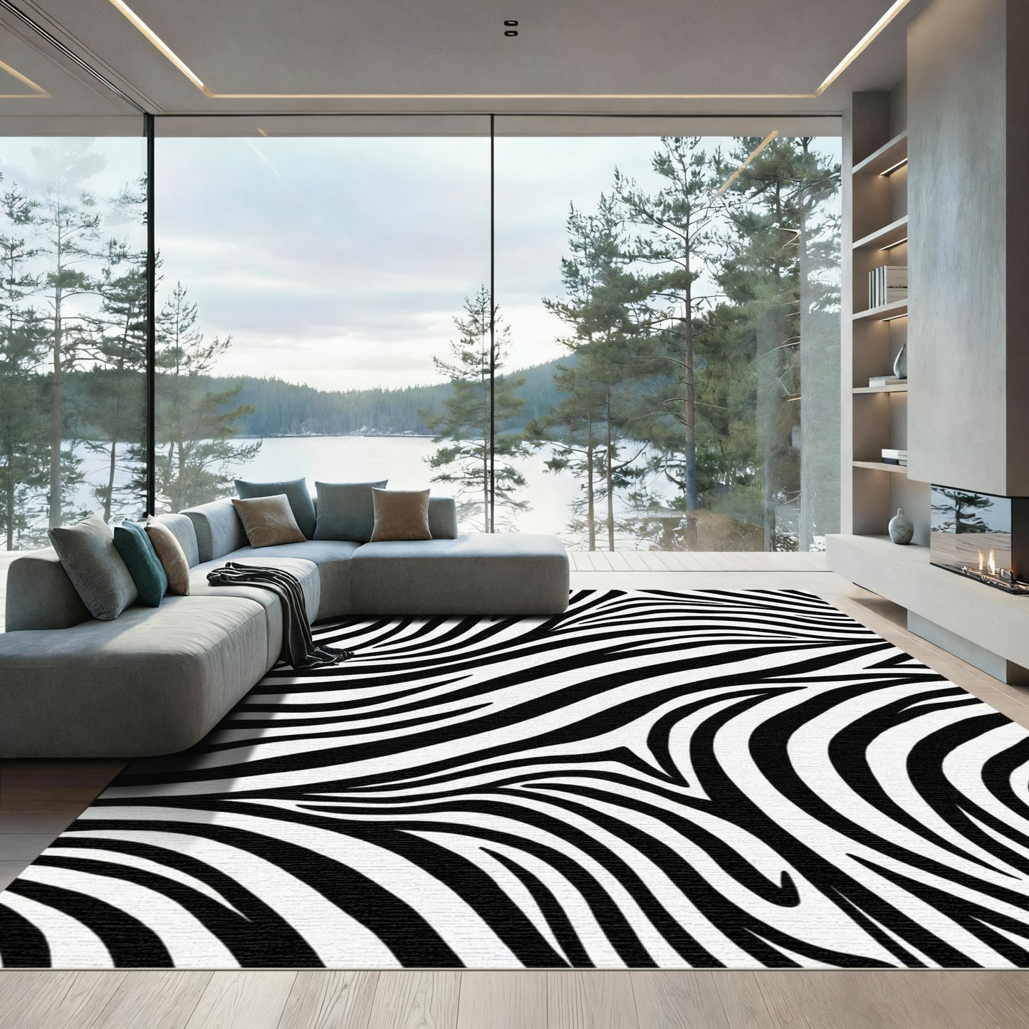 Monochromatic Abstract Animal Stripes Rug